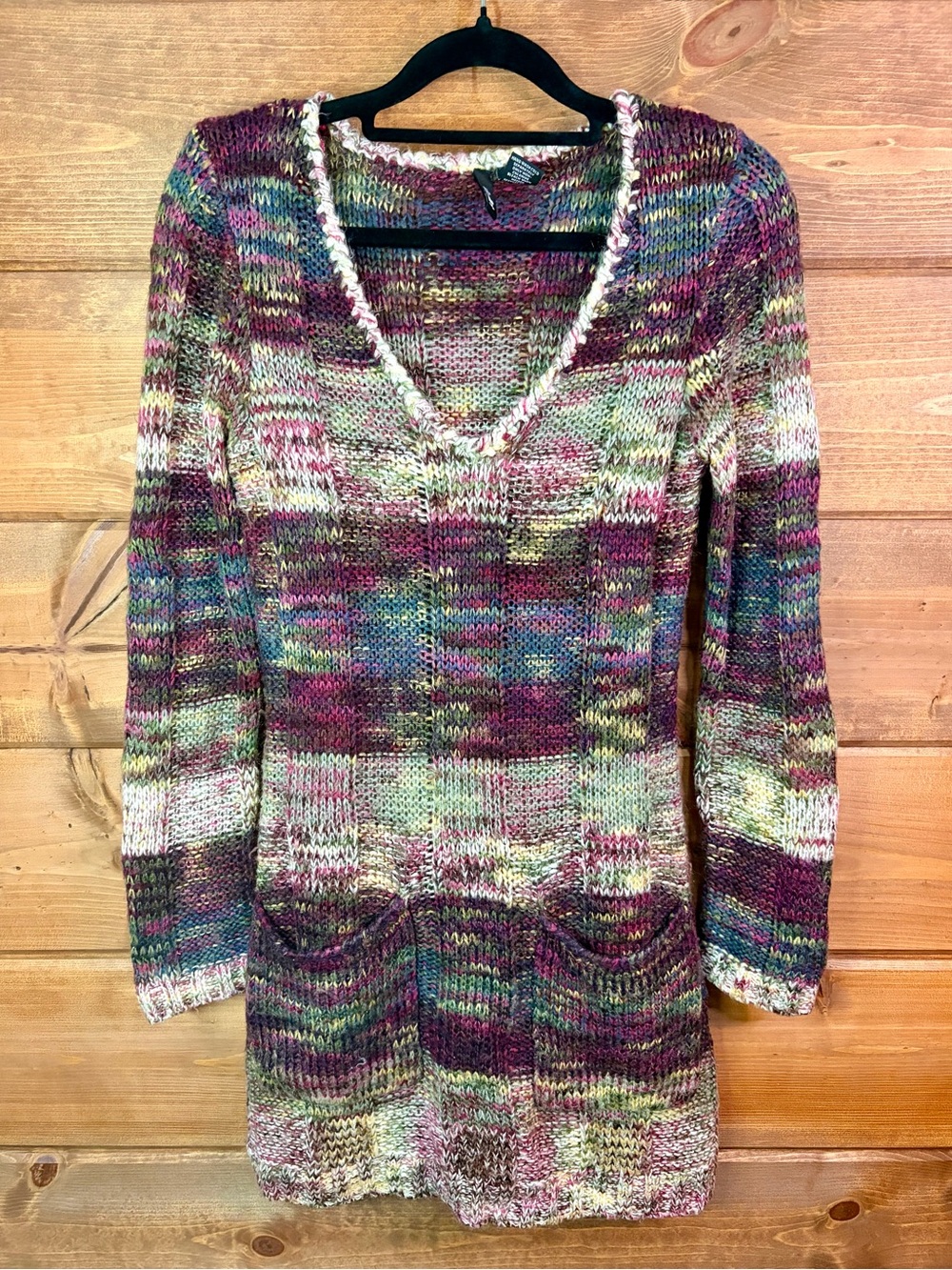 Ultra Flirt Multicolor V-Neck Long Sleeve Tunic Sweater Size Small 💕